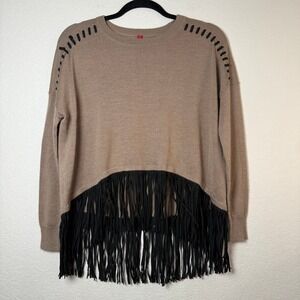Saks Fifth Ave Fringe Sweater‎ Women's XS/TP Top Embellished Shoulders